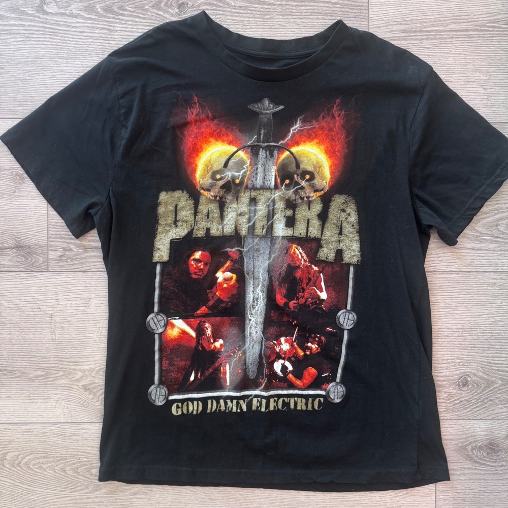 Pantera God Damn Electric Graphic T-Shirt Mens Large Black Metal Tee
